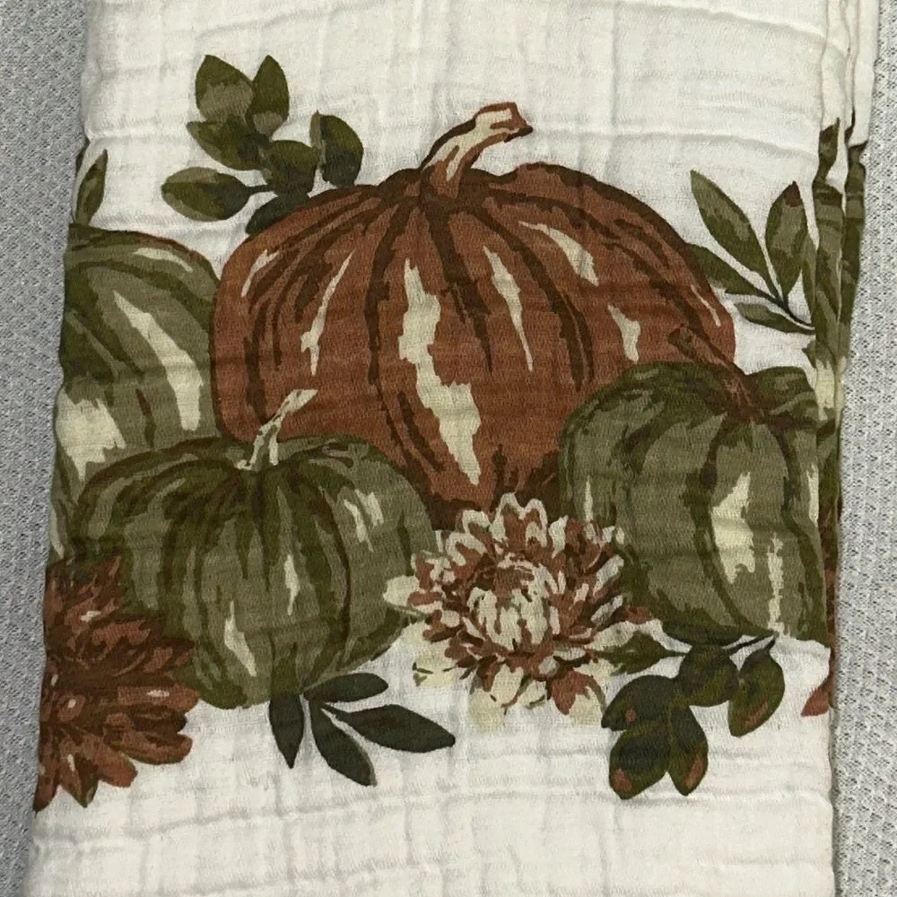 SC White Sage Green Brown Cotton Gauze Fall Harvest Pumpkin Kitchen Towels